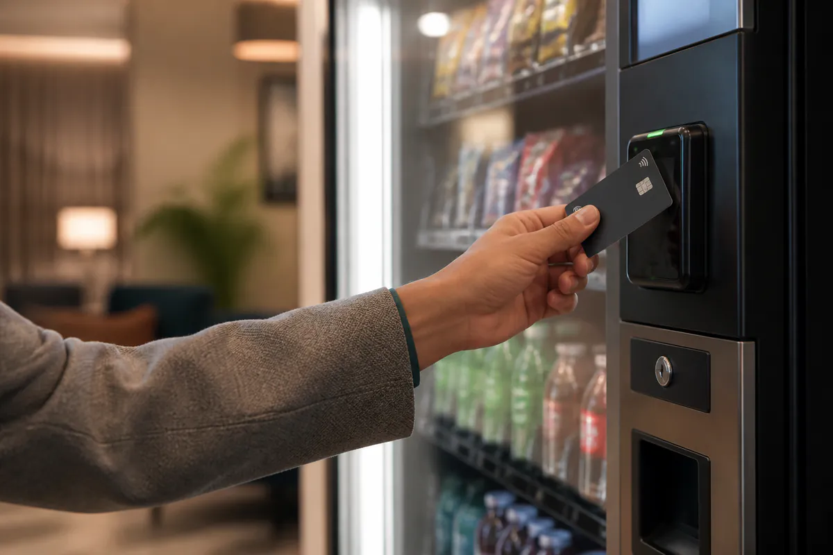 A guest using contactless payment at a vending machine